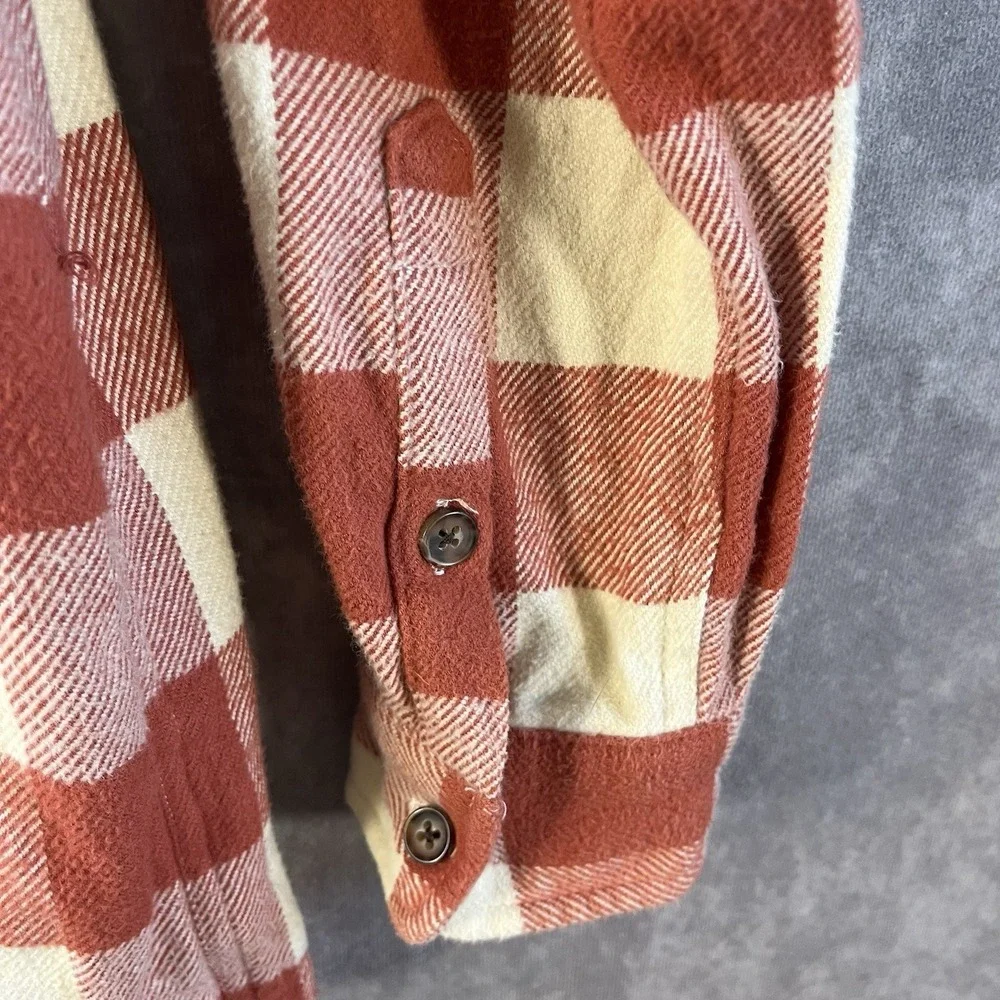 Marine Layer Flannel Shirt Mens Small Red Cream Buffalo Plaid Button Down 14855
